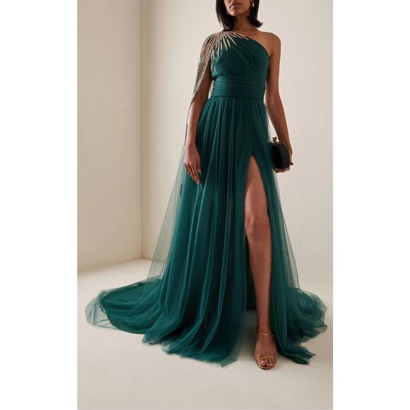 Pamella Roland Starburst-Embellished One-Shoulder Tulle Gown Size 10 $4895